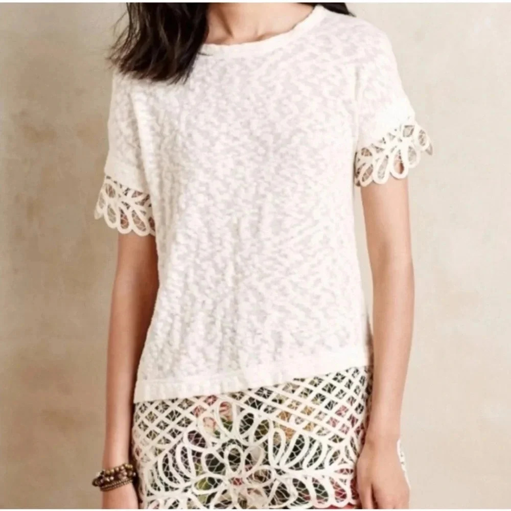 Anthropologie Crochet Lace Sweater Lightweight Tunic Saturday Sunday Size MP